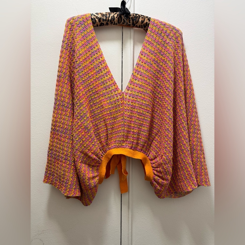 MANGO Combined Cropped Knit Top With Opening XL pink & orange - Picture 4 of 8